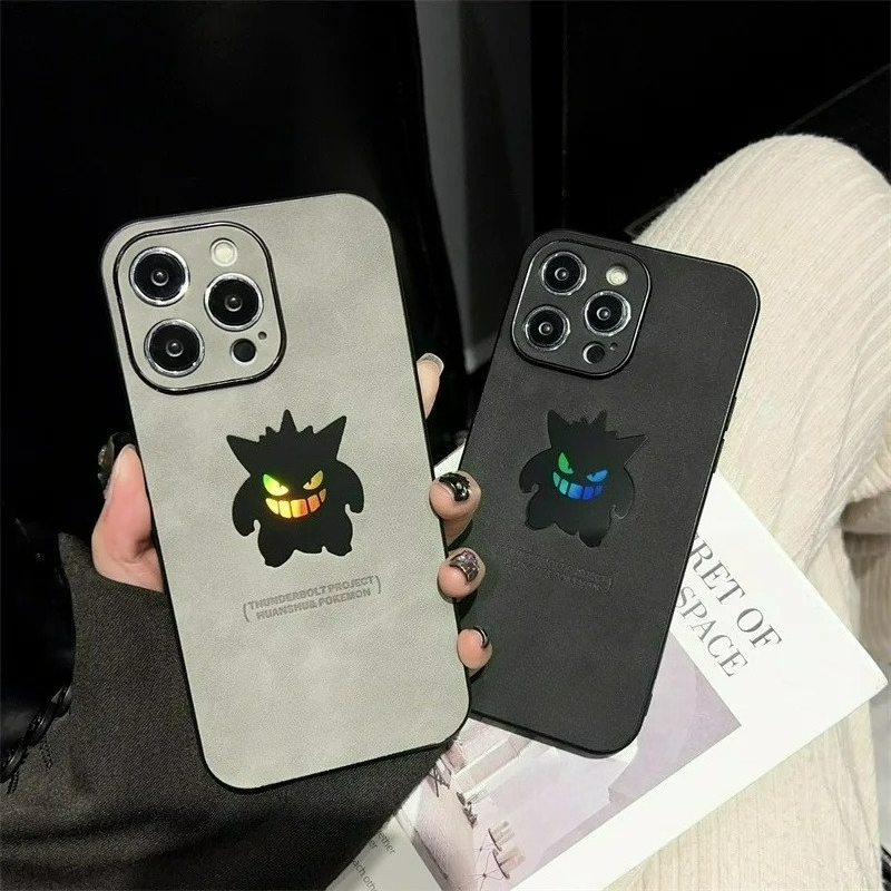 Phone Cases Leather - Cartoon Anime Gengar Pelle Texture Laser