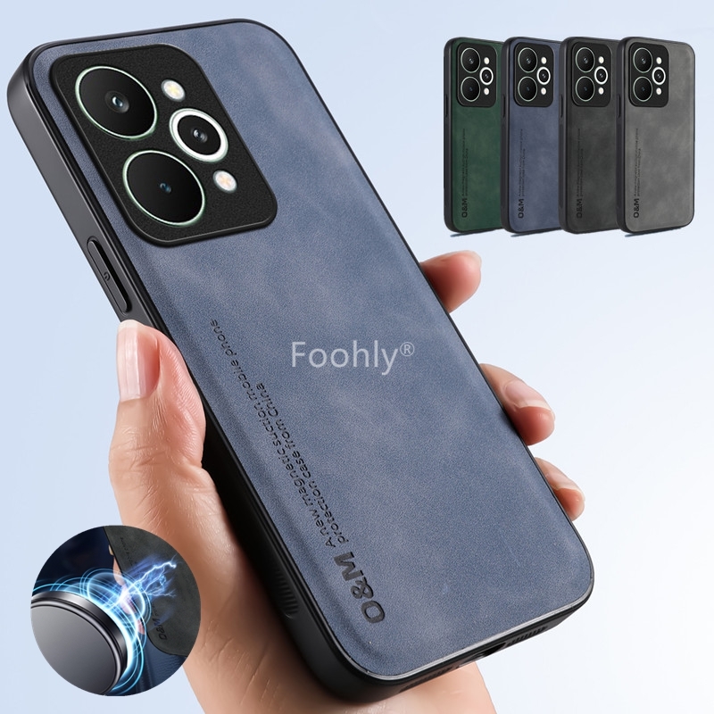 Phone Cases Realme - Custodia magnetica in pelle nabuk per